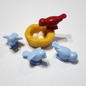 Playmobil Birds Nest with Eggs Red Bird 3 Blue Birds Replacement Parts Lot Vtg